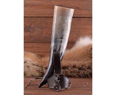 Battle-Merchant Trinkhorn Set - Methorn in versch Größen inkl. Gürtelhalter aus Leder - für Met - Wikinger - Mittelalter - LARP Größe 0.75 l