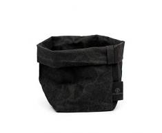 stil-macher Designer Krempelkorb SCHWARZ Gr. S| Aufbewahrungskorb aus waschbarem Papier | Lederoptik durch VEGAN Leder | Deko-Box | Geschenkbox | Übertopf | 9cm x 9cm x16cm