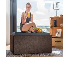 Relaxdays Sitztruhe mit Stauraum, H x B x T: 42,5 x 78 x 40 cm, Aufbewahrungsbox, Polster, Leinen Optik, braun