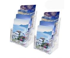 Kurtzy Prospekthalter A4 (2 Pack) - 4 Stufiger (23x34,5x17cm) Transparenter Acryl Prospektständer mit 2 Löchern - Schreibtisch und Wandmontierter Halter für Zeitschriften, Broschüren und Kataloge