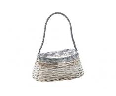 Kobolo Pflanzkorb aus Rattan weiß mit grauem Rand Langer Henkel