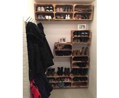 6er Set geflammte Kiste für Schuhregal und Bücherregal - Obstkiste flambiert / flammbiert mit Brett für Schuhe und Bücher - neue Holzkiste für Deko und als Regal aus Holz - sehr stabil 50x40x30cm