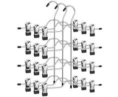 SONGMICS Hosenbügel platzsparend, Mehrfach-Rockbügel mit Clips, 3er Set, Kleiderbügel aus Metall, für je 4 Hosen, mit 8 verstellbaren Klammern, rutschfest, für Hosen, Jeans, 32 cm, silbern CRI042BK