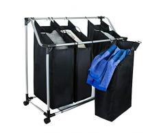 Grafner® Wäschesortierer | 4 Fächer | mit Rollen | schwarz | stabil | bis 20 kg | Wäschesammler Wäschekorb Wäschebox