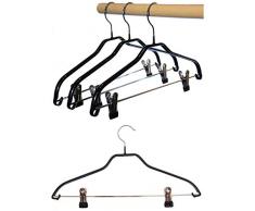 Hagspiel Kleiderbügel aus Metall, 5 Stk. Drahtbügel schwarz beschichtet mit Steg und 2 verschiebbaren Metallklammern