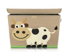 Lifeney Aufbewahrungsbox Kinder 51 x 36 x 36 cm I Kiste mit Deckel für Kinderzimmer I Aufbewahrungsbox mit Deckel für Kindersachen I Boxen Aufbewahrung mit Tiermuster I Spielzeug Aufbewahrung (Kuh)