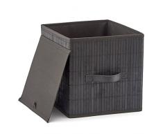 EZOWare Aufbewahrungsbox aus Bambus Deko Faltbox Aufbewahrungskorb Cube mit Griffen und Abnehmbar Grauer Stoff Innenliner 26,7 x 26,7 x 28 cm, Schwarz