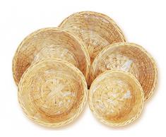 runde, große Weidenkörbe im 5er Blumentopf Korb Set, Pflanzkorb beige mit Folie, Korbschale in 5 Größen