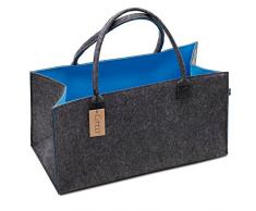 GFELT Filztasche Premium – als Hochwertige Einkaufstasche, Schicke Strandtasche Oder Badetasche, Zeitungskorb, Filzkorb, Einkaufskorb, Stabile Kaminholztasche - Zweifarbig Grau und Blau