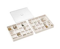 mDesign Schmuckkasten im 3-teiligen Set – stapelbare Schmuckaufbewahrung mit Deckel – 2 Aufbewahrungsboxen mit vielen Fächern für Armbänder, Ketten und anderen Schmuck – cremefarben/durchsichtig