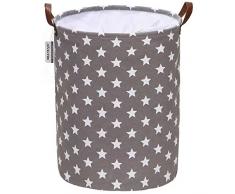 Sea Team Marokkanisches Gittermuster Wäschesammler Leinenstoff Wäschekorb Faltbarer Aufbewahrungskorb mit PU-Ledergriffen und Kordelzug-Verschluss, 50 x 40 cm, wasserdichte Innenseite