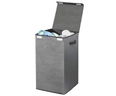 mDesign Wäschetruhe aus atmungsaktivem Polypropylen - Design Wäschekorb für Waschküche, Bad oder Schlafzimmer - faltbare Wäschetonne im Jute-Look mit Deckel und Griff - grau mit schwarzer Zierleiste