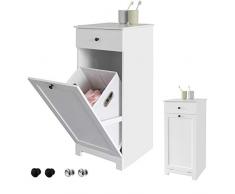 SoBuy BZR21-W Wäscheschrank mit ausklappbarem Wäschesack Wäschetruhe Wäschesammler mit Schubladen Wäschekorb Badschrank Weiss BHT ca: 40x90x38cm