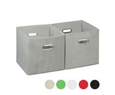 Relaxdays Aufbewahrungsbox 2er Set, Regalkorb ohne Deckel, mit Griff, faltbar, Stoffbox quadratisch, 30 cm, grau 30 x 30 x 30 cm