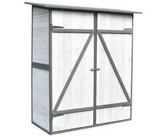 Melko Gartenschrank mit Pultdach und Doppelflügeltür Weiß/Grau Holz Gerätehaus 162 x 140 x 75 cm, inkl. Regal