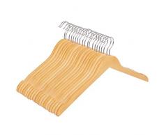 SONGMICS Kleiderbügel aus Holz, mit Einkerbungen, 20er Set, Naturfarben, Anzugbügel in Flacher Form, 44 cm breit, für Röcke, Tops, Mäntel und Jacken, CRW003-20, Massivholz, Natur, 20