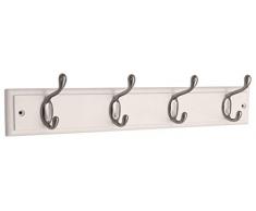 Headbourne Hr4094H Garderobenleiste mit 4 Nickelhaken an einem weißen Holzbrett