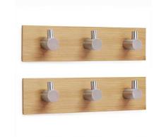 Newness Hakenleiste Kleiderhaken, 2 Stück Handtuchhaken Selbstklebende, Bademantelhaken Akenleiste 304 Edelstahl und Bambus, Garderobenhaken Wandhaken für Küche Badezimmer