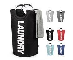 DOKEHOM 82L Großen Faltbare Wäschekörbe (6 Farben), Zusammenklappbaren Wäschesäcke, Kleider Tasche (Schwarz, L) EINWEG