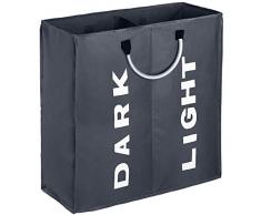 IHOMAGIC Wäschesortierer 2 Fächer Faltbarer Wäschekorb Sortierer Hell Dunkel Wäschesammler 2 Fach Kinderzimmer Wäschesack Wäschetasche 600D Stoff 60L Für Schlafzimmer Waschküche Wohnheim Dunkelgrau