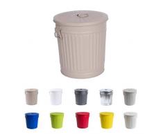 Abfalleimer Mülleimer Vintage Wäschebehälter Deckeleimer Mülltonne mit Tragegriffen Beige Ø 29 cm, Höhe 31,5 cm