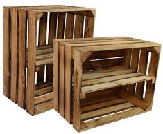 CHICCIE Neue Vintage Holzkiste mit Ablage vom Werk (Längst) - Gebrannt Geflammt - Obstkiste - Weinkiste - Natur Used Look Vintage Holzkiste mit Ablage Regal