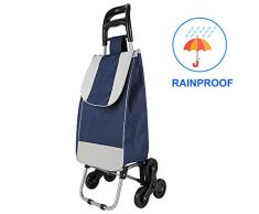 JYGMTC JYGM Einkaufstrolley, Faltbarer Treppenkorb mit 6 Rollen, Abnehmbarer Rucksack, Tragkraft 25 kg, Blau