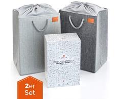 SpaceFox Wäschesammler 2er Set - faltbar & freistehend - Wäschetonne mit Abdeckung - große Wäschekörbe - je 69 Liter - XL Wäschesack - Laundry Baskets zum Trennen von Schmutzwäsche - grau