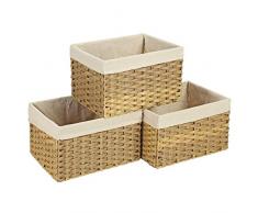 SONGMICS Aufbewahrungskörbe aus Polyrattan, 3er Set, 30 L Aufbewahrungsboxen mit Griffen und Baumwollsack, Faltbare Spielzeug-Organizer, rechteckig, Schlafzimmer, Kleiderschrank, Natur RRB225NL