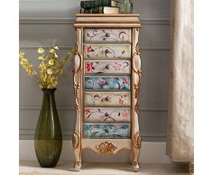 Jewellery Organisers Lxn Schmuckschrank mit Spiegel,Birke Schmuckkommode,Aufbewahrungsschrank für Schmuck mit Schloss,große Kapazität Hochwertiges Flanellfutter 7 Schubladen Zwei Seitentüren