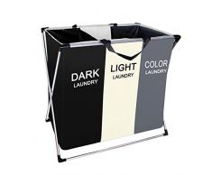 Rayuda Faltbarer Wäschekorb 3 Fächer mit Wasserabweisende Beschichtung und Metallrahmen, Platz Sparen, 100L Großgelastiver Wäschesammler 3 Fächer