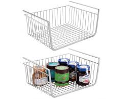 mDesign 2er-Set Hängekorb aus rostbeständigem Metall – großer Aufbewahrungskorb für die Küche und Vorratskammer – robuster Drahtkorb für Lebensmittel und Küchenutensilien – silberfarben