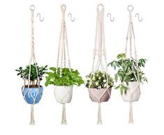 Xddias 4 Stück Makramee Blumenampel Baumwollseil Hängeampel, Blumentopf Pflanzen Halter Aufhänger Pflanzenhalter für Innen Außen Decken Balkone Wanddekoration (Beige)