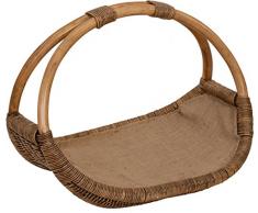 Praktischer Holzkorb aus echtem Rattan, Kaminkorb/Kaminholzkorb Natur mit Jute ausgeschlagen (Vintage Braun)