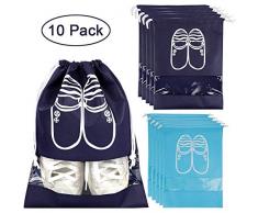 MojiDecor Schuhbeutel mit Zugband/Transparente Fenster, Wasserabweisende Staubabweisende Schuhtaschen - Ideal für Reisen oder Zuhause-Aufbewahrung, 10er Set (Set 1)