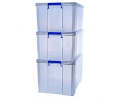 BANKERS BOX ProStore Große Aufbewahrungsboxen mit Deckel Set (2x 70 Liter + 1x 85 Liter) aus Plastik