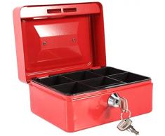 UMNALNI3 Kleine Geldkassette mit Schlüsselschloss Portable Doppelschicht Metallmünze Geld Storage Security Box-Rot