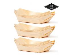 matana 100 Bambus-Schiffchen, Fingerfood Schalen, 22x11cm - Umweltfreundlich, Biologisch abbaubar - Perfekt für Snacks Fingerfood Knabbereien auf Partys Geburtstage Hochzeiten.