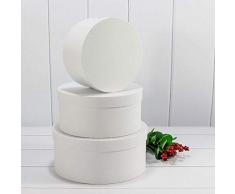 VIPOLIMEX 3er Set runde Blumenboxen, Geschenkkartons mit Deckel, unifarbene Hutschachtel, Geschenkboxen, personalisierbar, Dekobox (Weißfarbe)