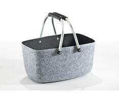 Kobolo Filzkorb Einkaufkorb Korb - Aluminium-Henkel - Filz - grau schwarz - 36x22x18 cm