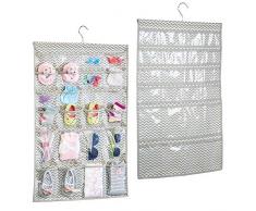 mDesign 2er-Set hängender Stoffschrank – perfekt als Baby Organizer – der ideale Hängeschrank aus Stoff mit 48 Fächern – Hängeregal für diverse Einsatzgebiete – taupe/natur