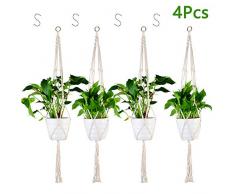 Colmanda Blumentopf Makramee, 4 er Set Blumenampeln Zum Aufhängen Pflanzen Halter Aufhänger Boho Deko Makramee Blumenampel für Innen Garten Decken Balkone Wanddekoration