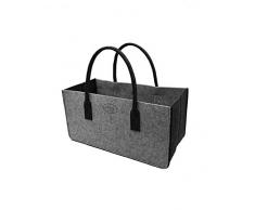 RAIKOU KULT Filz-Tasche Shopper NEU Filzkorb Einkaufstasche Henkeltasche Zeitungskorb Stabile Kaminholztasche Zeitungsständer auch für Spielzeug Garten Picknick Strand (Grau/Anthrazit,50x25x25cm)