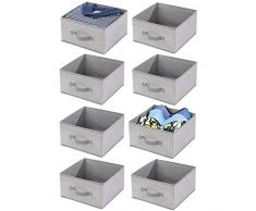 mDesign 8er-Set Aufbewahrungsbox aus Stoff mit Fischgrät-Design – kompakte Box für Ordnung im Kleiderschrank – Stoffkiste mit Griff und offener Oberseite für Kleidung, Decken, Accessoires etc. – grau