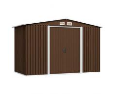 vidaXL Geräteschuppen mit 4 Entlüftungsöffnungen Schiebetür Gerätehaus Gartenhaus Schuppen Gartenschuppen Braun 257x205x178cm Stahl