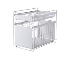 A.K.B. 2-stufiger Schiebekorb, Organizer-Schublade, Unterwaschbecken-Schubladenkorb für Küchenspüle Badezimmer Büro-Lagerregal Aufbewahrungsrolle für einfaches Drücken und Ziehen