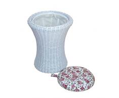Pharao24 Wäschehocker in Weiß Rattan Blumenmuster Stoff