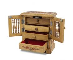 Oriental Galerie Schmuckschrank Schmuckschatulle Schränkchen Schmuckkasten Aufbewahrung Behälter Holz Kästchen 24 cm, Farbe:Braun