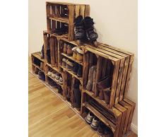 Geflammte Kiste für Schuhregal und Bücherregal - Obstkiste flambiert mit Mittelbrett längs - Holzkiste aus dem Alten Land - massiv stabil - Kistenregal Obstkistenregal 50x40x30cm (1 Kiste, 1)