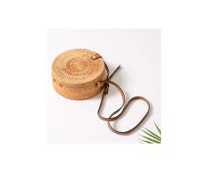 Howoo Blume Weben Design Rund Rattan Tasche Kreis Korbbeutel Strohbeutel Handgefertigte Weben Korb Handgewebte Tasche Sommer-Strandtasche Schultertasche Umhängetasche für Damen/Frauen